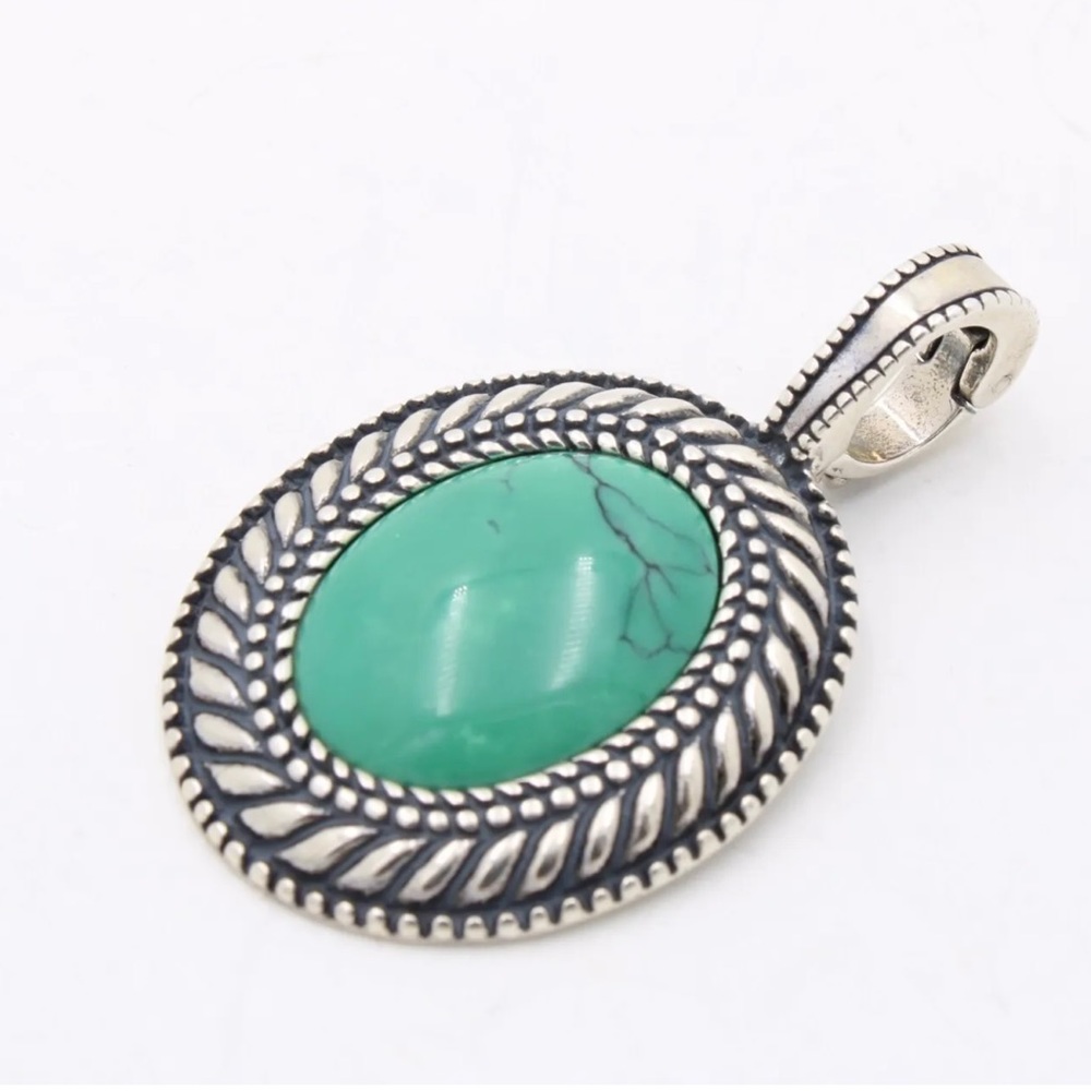 CAROLYN POLLACK * Sterling Silver & Turquoise Oval Stone Pendant - Picture 2 of 3